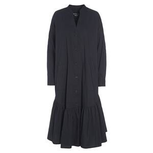 Bitte Kai Rand Black Tiered Cotton Smock Pocket Lagenlook Long Sleeve Dress S